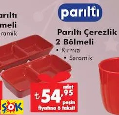 PARILTI ÇEREZLİK 2 BÖLMELİ • KIRMIZI  • SERAMİK